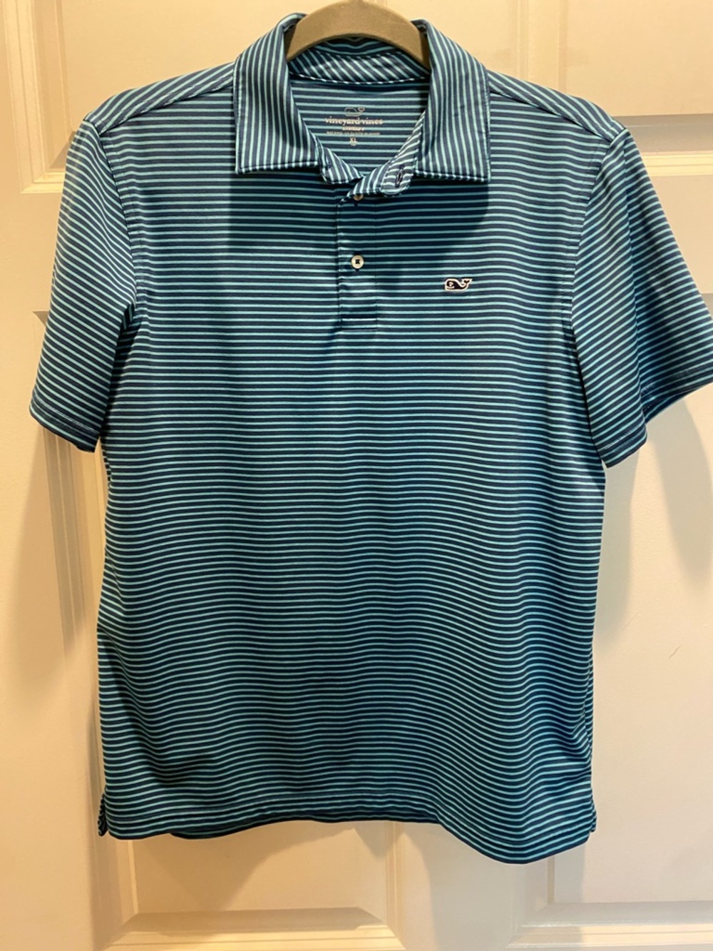 Vineyard Vines Navy and Teal Striped Polo